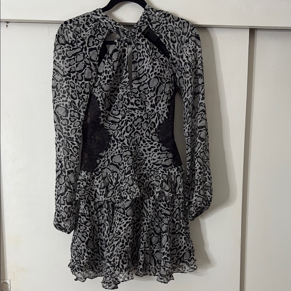 BCBGMaxAzria Black and White Pleated Tie Front Cocktail Dress